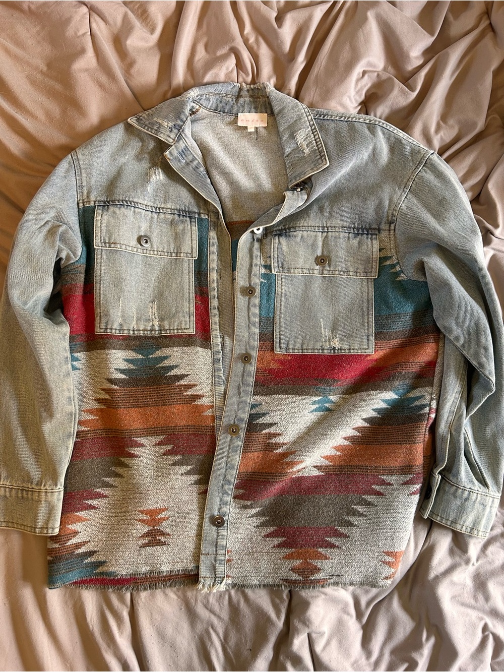 entro Light Blue Denim Top with Soft Pink Logo Tag